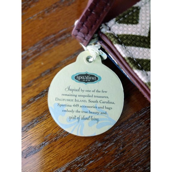 SPARTINA 449 Daufuskie Island Crossbody Phone Credit Cards Linen Cognac Leather - Picture 4 of 7